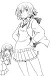  amagami bad_id bad_pixiv_id greyscale hands_on_hips kibito_high_school_uniform lineart long_hair long_sleeves monochrome morishima_haruka multiple_girls nanasaki_ai pleated_skirt sashio_sae_(omutsu_sniper) school_uniform short_hair skirt 