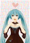 aqua_eyes aqua_hair bad_id bad_pixiv_id dress hands_clasped hatsune_miku kochouran long_hair open_mouth own_hands_together solo twintails very_long_hair vocaloid 