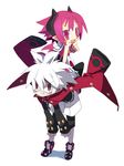  1boy 1girl bad_id bad_pixiv_id demon_girl disgaea fang glasses horns makai_senki_disgaea_3 mao_(disgaea) pink_eyes pink_hair pointy_ears raspberyl red_eyes round_eyewear sailor_collar tail white_hair white_sailor_collar 