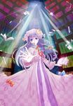  bad_id bad_pixiv_id blue_eyes book bow crescent floating floating_object gradient hat highres hologram library long_hair monicanc patchouli_knowledge purple_hair solo touhou voile 