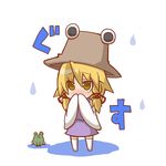  blonde_hair chibi frog gurageida hair_ribbon hat moriya_suwako rain ribbon solo tears touhou yellow_eyes 