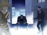  blonde_hair bloody_moon boots earrings hamazura_shiage hands_in_pockets hattori_hanzou jacket jewelry komaba_ritoku multiple_boys stud_earrings to_aru_majutsu_no_index 