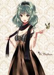  bad_id bad_pixiv_id bug butterfly dress green_eyes green_hair hands horiizumi_inko insect jewelry lipstick long_hair makeup necklace original scarf solo 