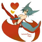  belt blue_eyes blue_hair boots breasts cleavage dragon_girl elbow_gloves gen_3_pokemon gloves heart l_hakase medium_breasts personification pokemon red_legwear red_wings salamence short_shorts shorts simple_background smile solo spiked_hair tail thigh_boots thighhighs white_background wings 