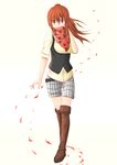  ascot belt boots brown_hair casual komono little_busters! long_hair natsume_rin ponytail red_eyes solo 