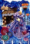  book checkered crescent_moon hat lamppost moon niko_(2ars) patchouli_knowledge purple_eyes purple_hair solo touhou 