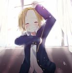  bad_id bad_pixiv_id brown_hair closed_eyes drumsticks grin hairband k-on! pun2 school_uniform short_hair smile solo tainaka_ritsu tears window 