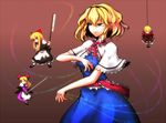  alice_margatroid ascot bad_id bad_pixiv_id blonde_hair blue_eyes bow breasts doll dress hair_bow hair_ornament hairband hourai_doll medium_breasts miranko razor ribbon sash shanghai_doll shawl short_hair solo string sword touhou weapon 