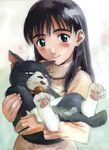  artist_request bangs black_hair cat flcl highres miyu_miyu ninamori_eri testicles 