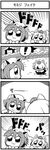  2girls 4koma :3 bkub chasing chen comic greyscale hat inubashiri_momiji monochrome multiple_girls running tokin_hat tongue touhou translated 