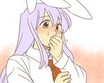  animal_ears bad_id bad_pixiv_id blush bunny_ears covering_mouth hand_over_own_mouth koyama_shigeru long_hair necktie purple_hair red_eyes red_neckwear reisen_udongein_inaba solo tears touhou 