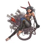  bad_id bad_pixiv_id barefoot black_hair breasts elbow_gloves engine feet full_body gloves hand_to_head headgear kilart large_breasts mechanical medium_breasts original simple_background sitting solo underboob white_background 