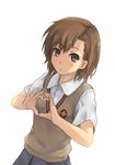  bad_id bad_pixiv_id brown_eyes brown_hair face hands heart heart_hands misaka_mikoto short_hair solo sweater_vest to_aru_kagaku_no_railgun to_aru_majutsu_no_index xiao_qiang_(overseas) 