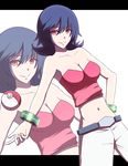  alternate_hair_length alternate_hairstyle bad_id bad_pixiv_id bare_shoulders bracelet breasts cleavage jewelry medium_breasts midriff natsume_(pokemon) navel poke_ball pokemon pokemon_(game) pokemon_hgss purple_hair red_eyes rice_(artist) short_hair smile solo zoom_layer 