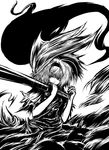  acryl bad_id bad_pixiv_id greyscale hitodama konpaku_youmu konpaku_youmu_(ghost) monochrome shadow short_hair solo sword touhou weapon 