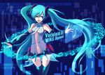  aqua_eyes aqua_hair bad_id bad_pixiv_id binary bridal_gauntlets character_name hatsune_miku hatsune_miku_(append) headset highres long_hair musical_note navel necktie nikako rectangle solo thigh_gap thighhighs twintails very_long_hair vocaloid vocaloid_append 