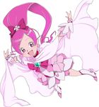  bow cure_blossom flying hanasaki_tsubomi happy heartcatch_precure! heartcatch_pretty_cure! middriff midriff open_mouth pink_eyes pink_hair pony_tail ponytail precure pretty_cure ribbion ribbon yozora 