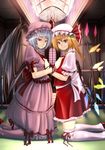  bad_id bad_pixiv_id bat_wings blonde_hair flandre_scarlet hands_on_another's_chest hat multiple_girls ponytail raybar red_eyes remilia_scarlet short_hair siblings side_ponytail silver_hair sisters touhou wings 