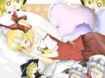  bad_anatomy blonde_hair blush bow braid character_doll closed_eyes detached_sleeves doll dress fang flandre_scarlet hair_bow hat head_wings kirisame_marisa long_hair o_o open_mouth ponytail remilia_scarlet short_hair side_ponytail sleeping smile solo thumb_sucking to-hou_eiyasyou touhou vampire witch_hat yukkuri_shiteitte_ne 