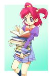  book book_focus book_stack holding holding_book l'ecole_des_cinq_lumieres_school_uniform nse pink_hair precure purple_eyes purple_skirt school_uniform short_twintails skirt solo twintails two_side_up yes!_precure_5 yumehara_nozomi 