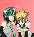  embarrassed hatsune_mikuo kagamine_len milenkuo poorly_drawn shy smile vocaloid 
