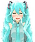  ^_^ bad_id bad_pixiv_id bare_shoulders blue_hair blush closed_eyes detached_sleeves happy hatsune_miku headset long_hair necktie sobyoukyou solo twintails upper_body vocaloid wavy_hair 