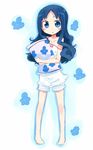  barefoot blue_eyes blue_hair blush child flower heartcatch_precure! kanikama kurumi_erika long_hair pajamas pillow precure solo 