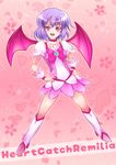  boots choker cosplay cure_blossom cure_blossom_(cosplay) fang floral_background greave_(asterism) heart heartcatch_precure! knee_boots magical_girl pink pink_background pink_choker precure remilia_scarlet solo touhou wings 