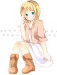  ana_coppola blonde_hair blue_eyes blush boots heart ichigo_mashimaro sitting skirt solo yoshioka_mitsuko 