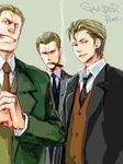  ahoge baccano! berga_gandor blonde_hair brothers cigar clenched_hand formal gangster keith_gandor luck_gandor mafia male_focus manly multiple_boys non-web_source siblings suit 