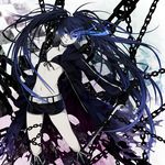  bikini_top black_hair black_rock_shooter black_rock_shooter_(character) blue_eyes burning_eye chain long_hair md5_mismatch midriff navel osamu_(jagabata) shorts solo twintails 