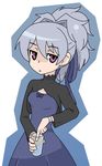  blue_dress darker_than_black dress grey_hair hair_ribbon ribbon solo yashiroku yin 