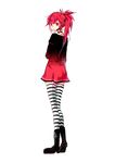  absurdres boots cosplay cul dress full_body headphones highres long_hair ponytail red_eyes red_hair simple_background solo striped striped_legwear thighhighs vient vocaloid vy1 vy1_(cosplay) 