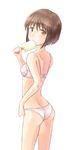  aoi_usagi bad_id bad_pixiv_id bob_cut bra brown_eyes brown_hair eating food from_behind hagiwara_yukiho idolmaster idolmaster_(classic) lingerie looking_back panties popsicle short_hair solo underwear underwear_only 