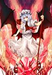  asagi_(kabocha_oukoku) ascot bad_id bad_pixiv_id bat_wings blue_hair chain dress hat highres low_wings mary_janes polearm red_eyes remilia_scarlet revision shirt shoes short_hair skirt skirt_set smile socks solo spear spear_the_gungnir touhou weapon white_legwear wings 