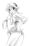  ass crop_top greyscale heroman highres lina_davis long_hair looking_back midriff monochrome senomoto_hisashi short_shorts shorts solo tank_top 