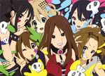  absurdres akiyama_mio alternate_costume black_eyes black_hair blonde_hair blue_eyes brown_eyes brown_hair death_devil facepaint highres hirasawa_yui k-on! kotobuki_tsumugi long_hair multiple_girls nakano_azusa non-web_source one_eye_closed tainaka_ritsu v yamanaka_sawako 