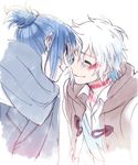  bad_id bad_pixiv_id blue_hair closed_eyes coat facial_mark jacket kanke_(yonkuma) male_focus multiple_boys nezumi_(no.6) no.6 scarf shion_(no.6) shirt short_ponytail smile white_hair 