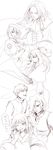  3girls highres kishima_kouma kohaku len melty_blood monochrome multiple_boys multiple_girls nanaya_shiki sion_eltnam_atlasia sketch tsukihime wallachia wanyuwa 