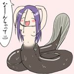  blue_hair breasts brown_eyes copyright_request eel_girl lowres mermaid monster_girl nipples purple_bonus small_breasts solo supon translated 