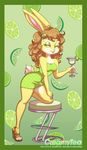  beverage brown_hair clothed clothing creamytea dress eyelashes female fruit green green_dress green_theme hair heels high_heels lagomorph lemon lime mammal margarita plantigrade rabbit seat solo stool yellow_eyes 