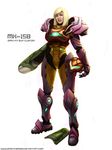  alternate_costume arm_cannon armor blonde_hair gravity_suit helmet metroid samus_aran signature simple_background smexyheroes solo standing weapon 