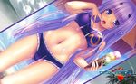  abs beach bikini blue_eyes breasts cameltoe communism covered_nipples dutch_angle finger_licking food food_on_body food_on_face frilled_bikini frills hammer_and_sickle hands highres ice_cream inia_sestina licking long_hair medium_breasts melting muvluv muvluv_alternative muvluv_total_eclipse navel open_mouth purple_hair sayori shiny shiny_skin solo swimsuit thigh_gap tongue very_long_hair wallpaper 