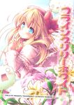  blonde_hair blue_eyes blush cover cover_page dress finger_to_mouth flower hat kedama kibushi lily_(flower) lily_white long_hair pink_dress smile solo touhou 