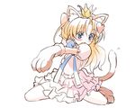  animal_costume animal_ears animal_hat anyamal_tantei_kirumin_zoo bell blonde_hair blue_eyes blush blush_stickers cat cat_costume cat_ears cat_hat cat_paws cat_tail cosplay crown dress fang hair_ornament hat heart highres jewelpet_(series) jewelpet_twinkle jingle_bell long_hair looking_down mikogami_riko mikogami_riko_(cosplay) miria_marigold_mackenzie nyama open_mouth paws sitting solo tail twintails 