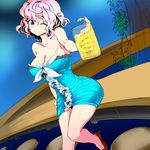  alcohol bad_id bad_pixiv_id bare_legs bare_shoulders beer beer_mug blue_eyes breasts cleavage cosplay cup dress ghost high_heels holding holding_cup kyupiin_(izakaya) large_breasts missy_(sekaiju) missy_(sekaiju)_(cosplay) pink_hair saigyouji_yuyuko sekaiju_no_meikyuu sekaiju_no_meikyuu_3 shoes smile solo touhou triangular_headpiece 