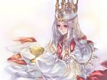  crown cup dress dress_of_heaven fate/hollow_ataraxia fate/stay_night fate_(series) goblet illyasviel_von_einzbern long_hair red_eyes sleeves_past_wrists solo tenkuu_sphere white_hair 