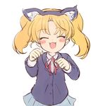  :3 :d animal_ears blonde_hair blush_stickers cat_ears closed_eyes cosplay jewelpet_(series) jewelpet_twinkle k-on! long_hair miria_marigold_mackenzie nakano_azusa nakano_azusa_(cosplay) nyama open_mouth paw_pose school_uniform seiyuu_connection smile solo tail taketatsu_ayana twintails 