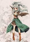  bad_id bad_pixiv_id boots breasts cleavage grey_hair isago_(lop) medium_breasts original red_eyes skirt solo wings 