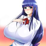  artist_request blue_eyes blue_hair blush breasts clothed fuutou_shizune gigantic_breasts huge_breasts long_hair open_mouth oshioki_sweetie 